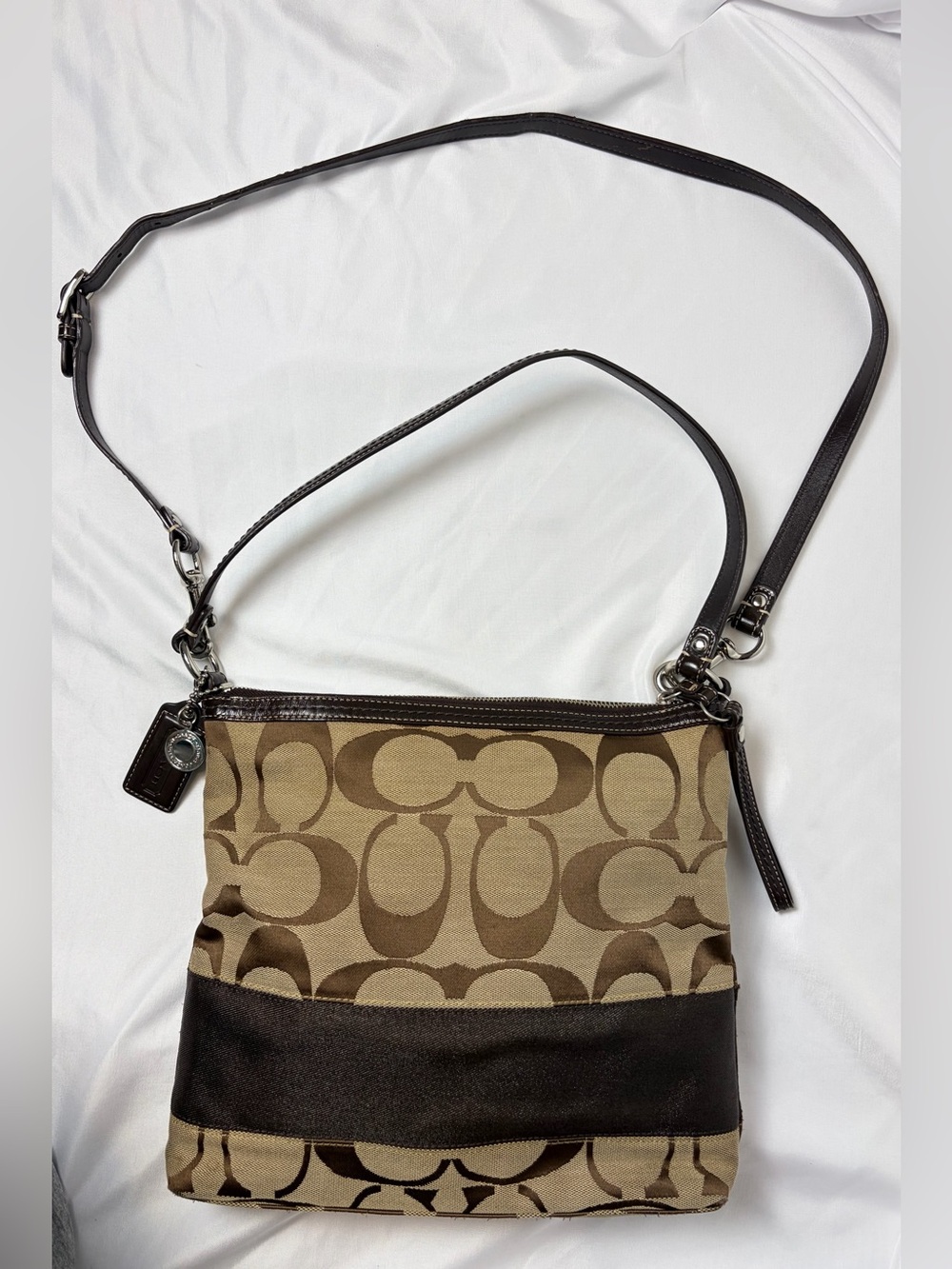 Coach Signature Stripe Convertible Shoulder Crossbody Bag F13674 Y2K